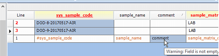 Warning if FieldSample_v1.remark is not null